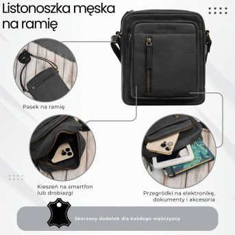 Listonoszka męska skórzana saszetka na ramię czarna IM-01-HBL Paolo Peruzzi