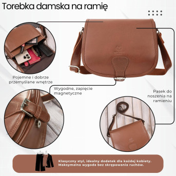 Torebka damska skórzana listonoszka ze skóry licowej czerwona T-39-KRD