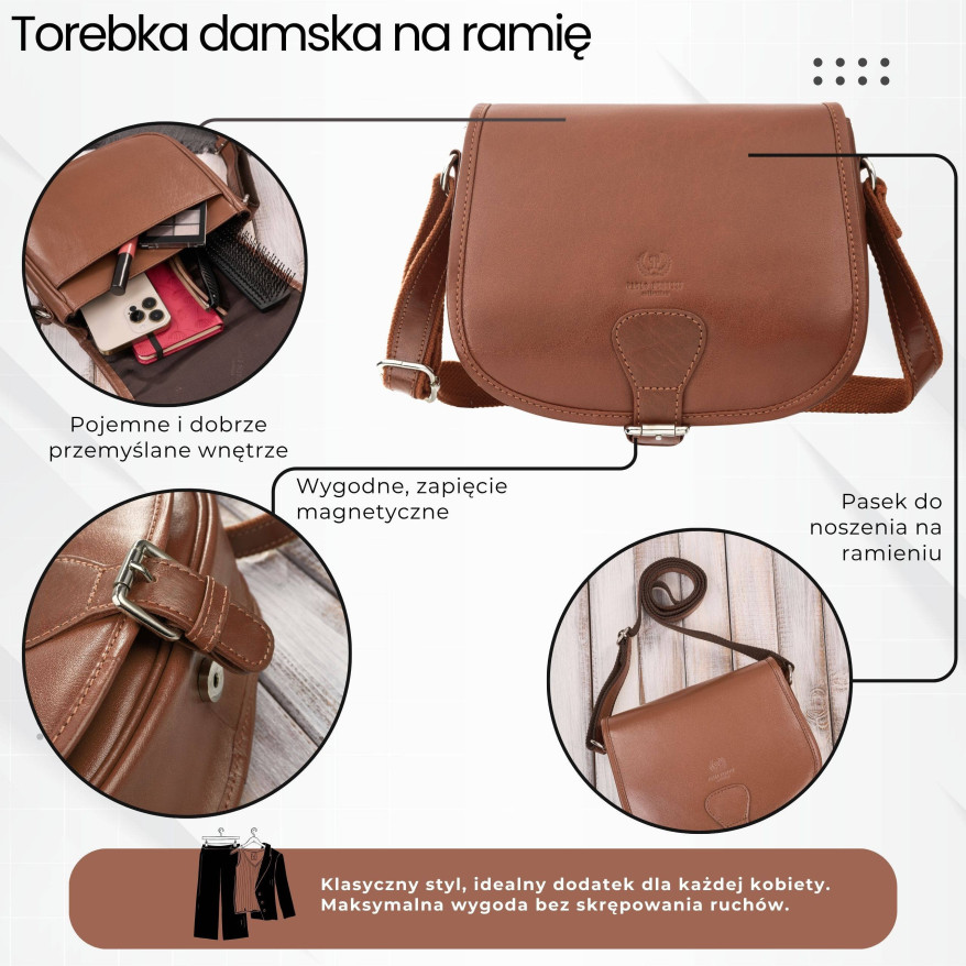 Torebka damska skórzana listonoszka ze skóry licowej czerwona T-39-KRD