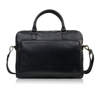 Torba męska na ramię skórzana na laptopa dokumenty A4 czarna pojemna IM-06-BL