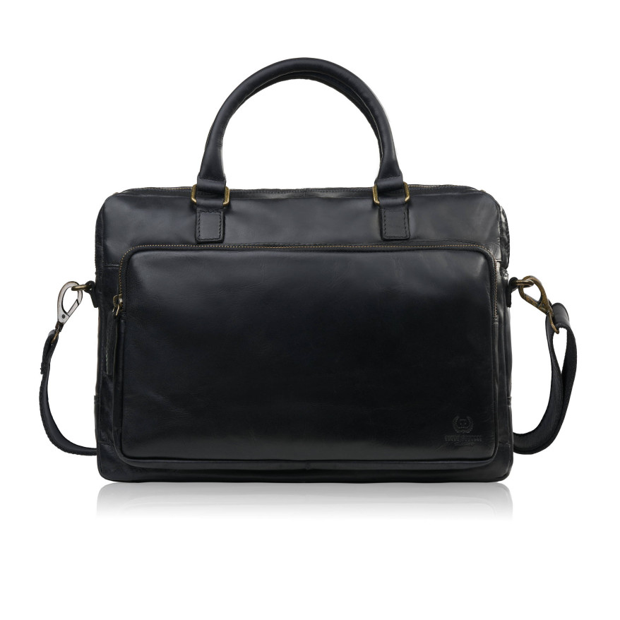 Torba męska na ramię skórzana na laptopa dokumenty A4 czarna pojemna IM-06-BL