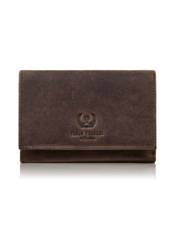 Portfel damski ze skóry postarzanej mały vintage brązowy z ochroną RFID T-33-HBR Paolo Peruzzi