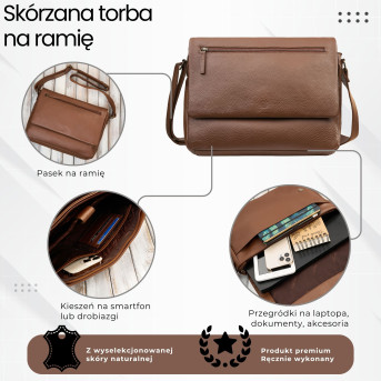 Torba męska na laptopa ze skóry naturalnej brązowa Paolo Peruzzi IM-03-BR