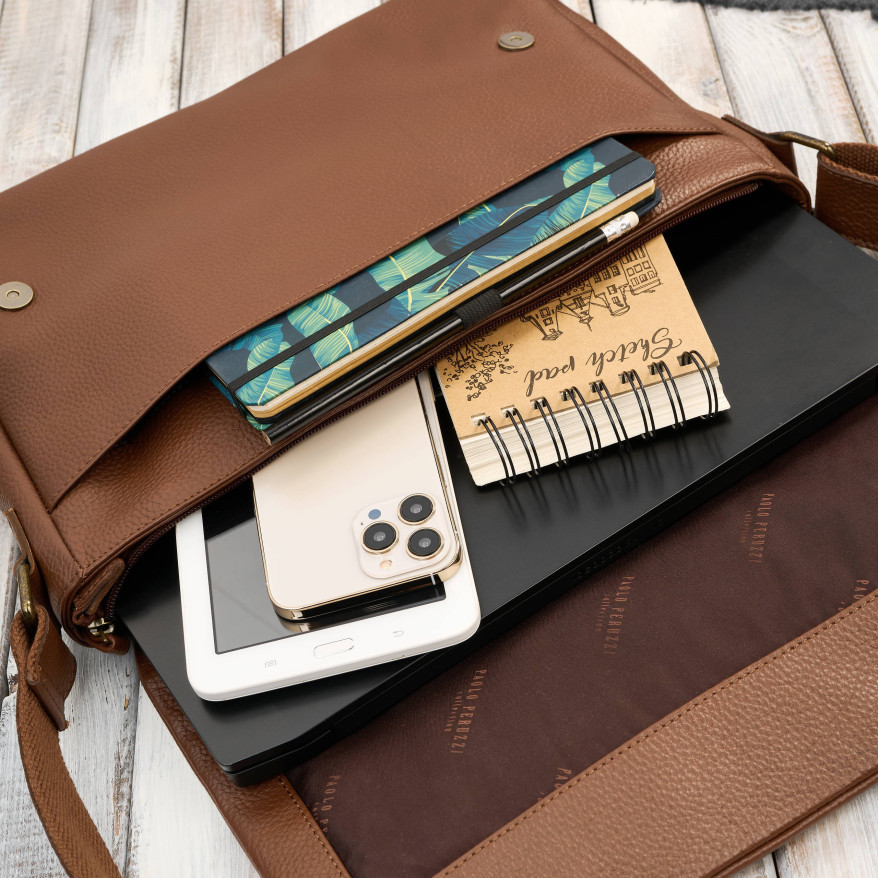 Torba męska na laptopa ze skóry naturalnej brązowa Paolo Peruzzi IM-03-BR