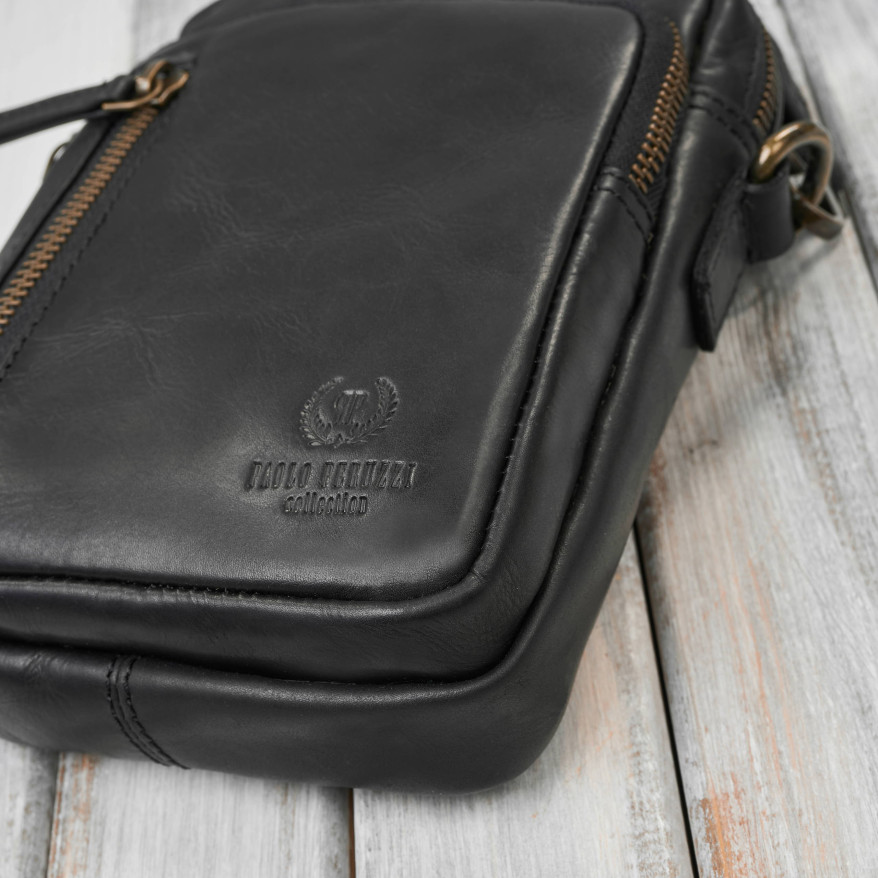 Saszetka męska skórzana na ramię czarna Paolo Peruzzi IM-02-BL | Mała i funkcjonalna