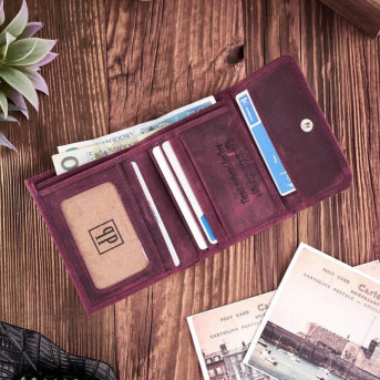 Portfel damski Paolo Peruzzi z postarzaną skórą w kolorze różowym