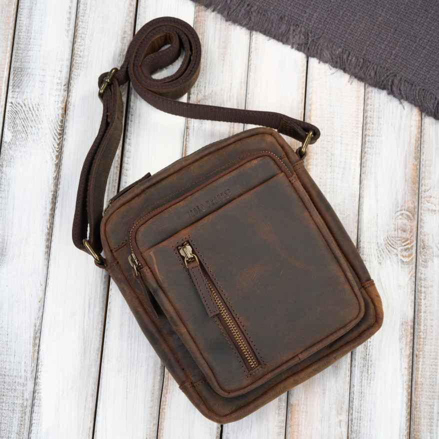 Listonoszka męska skórzana Paolo Peruzzi IM-01-HBR – Brązowa Vintage Saszetka na Ramię