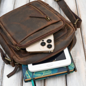 Listonoszka męska skórzana Paolo Peruzzi IM-01-HBR – Brązowa Vintage Saszetka na Ramię