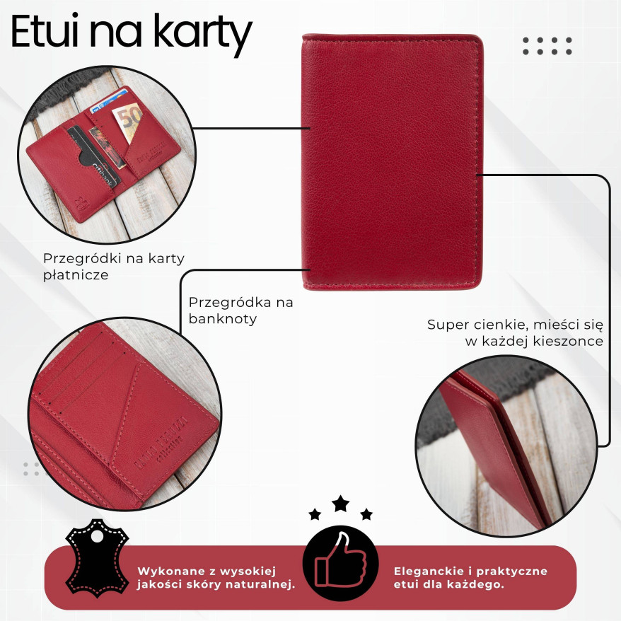 Etui na karty czerwone skórzane eleganckie RFID Paolo Peruzzi KV-05-RD