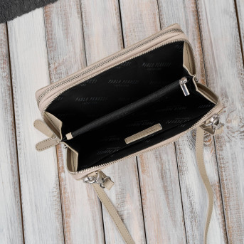 Damska mała torebka skórzana kopertówka beżowa Paolo Peruzzi KV-02-BG – na ramię i do ręki