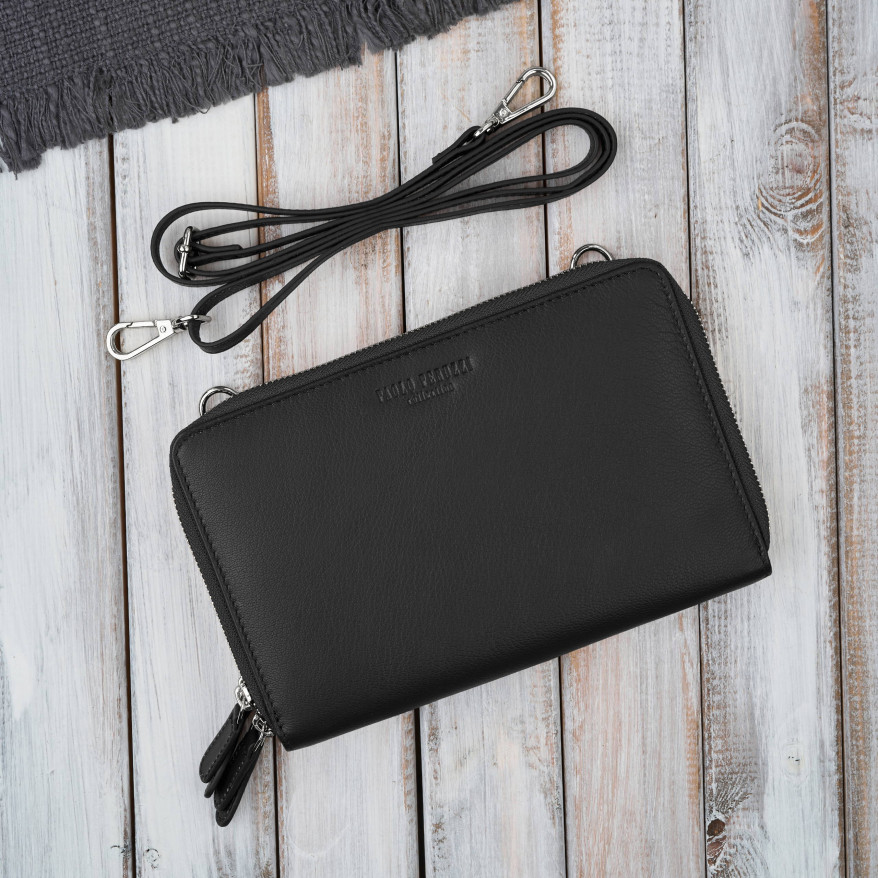 Damska mała torebka skórzana kopertówka czarna Paolo Peruzzi KV-02-BLS – na ramię i do ręki