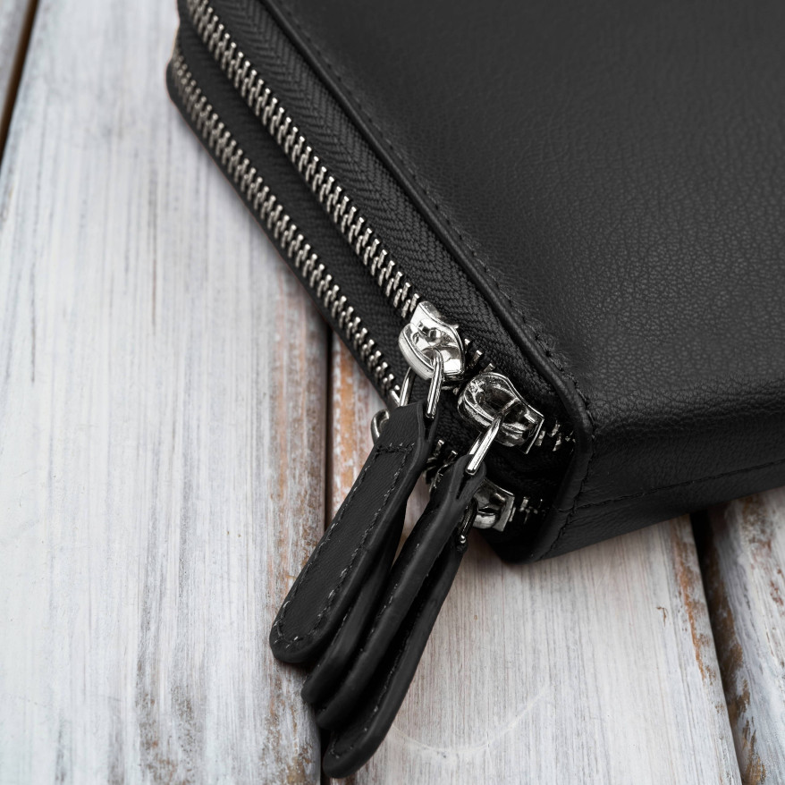 Damska mała torebka skórzana kopertówka czarna Paolo Peruzzi KV-02-BLS – na ramię i do ręki