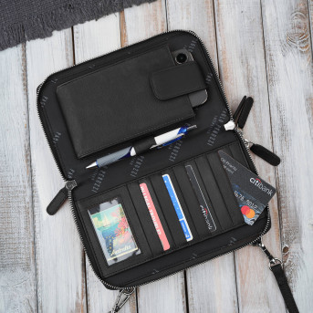 Damska mała torebka skórzana kopertówka czarna Paolo Peruzzi KV-02-BLS – na ramię i do ręki