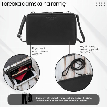 Damska mała torebka skórzana kopertówka czarna Paolo Peruzzi KV-02-BLS – na ramię i do ręki