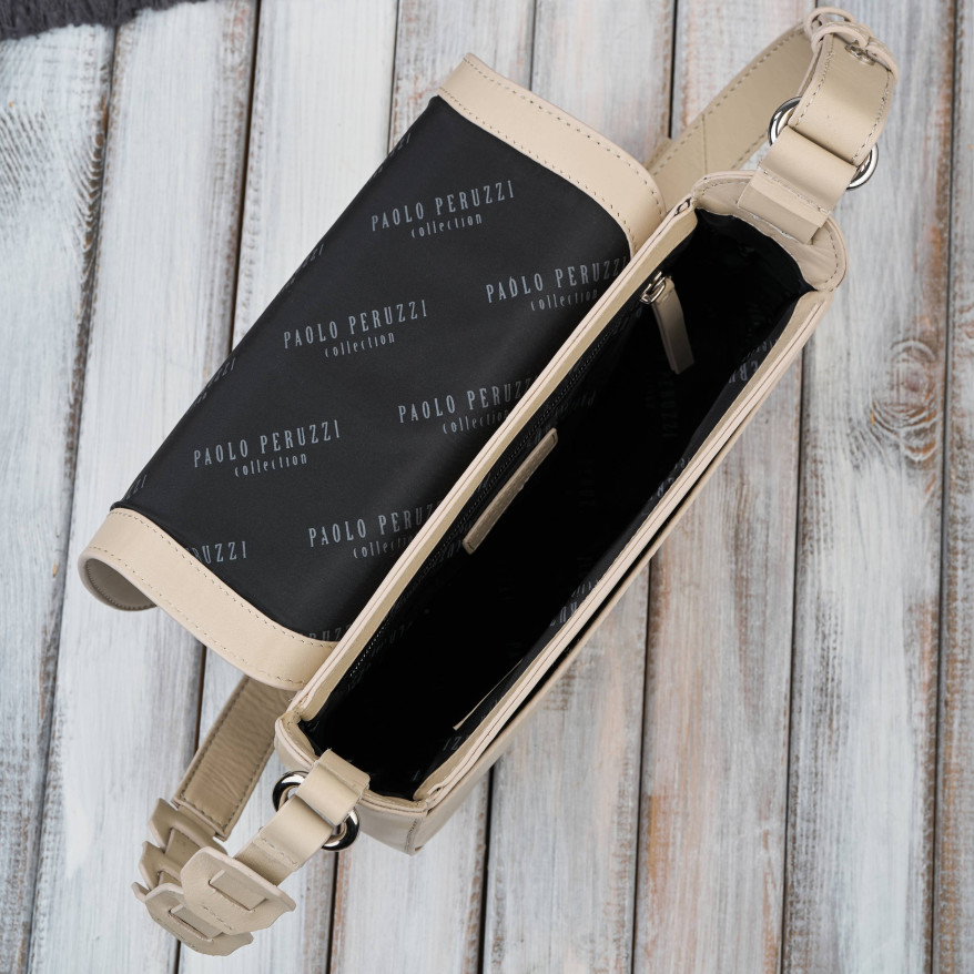 Torebka damska skórzana listonoszka ze skóry licowej modna beżowa Paolo Peruzzi KV-06-BG