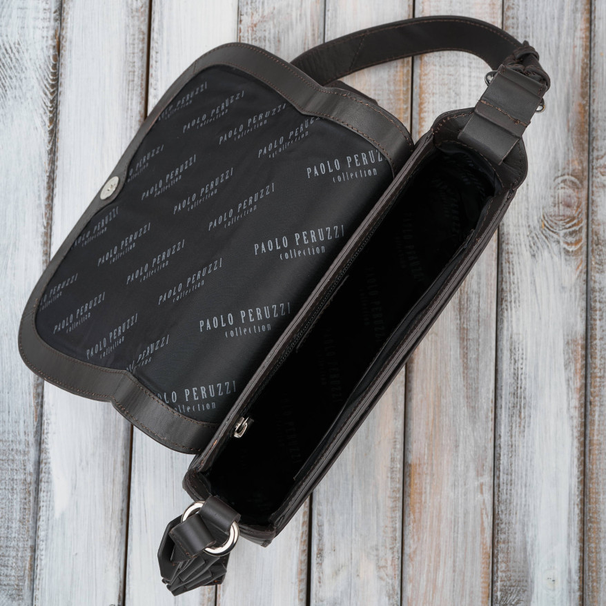 Torebka damska skórzana listonoszka ze skóry licowej modna brązowa Paolo Peruzzi KV-06-BR