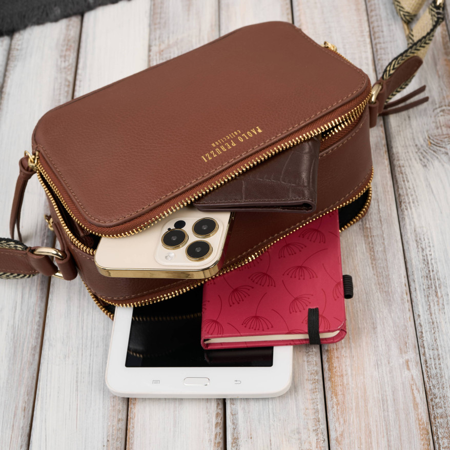 Torebka damska skórzana listonoszka na ramię modna brązowa Paolo Peruzzi KV-03-BR