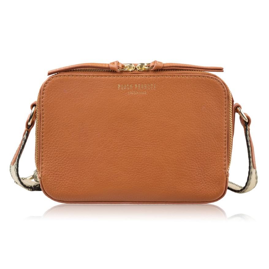 Torebka damska skórzana listonoszka na ramię modna koniakowa Paolo Peruzzi KV-03-CG