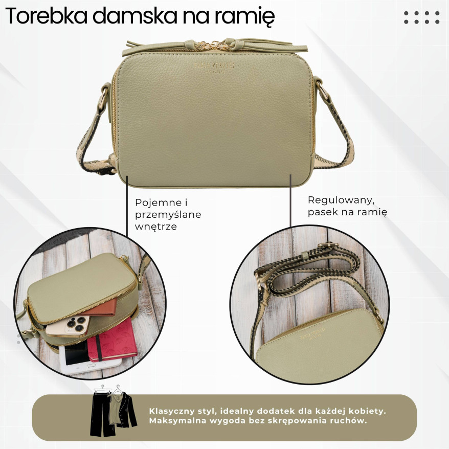 Torebka damska skórzana listonoszka na ramię modna zielona Paolo Peruzzi KV-03-GR