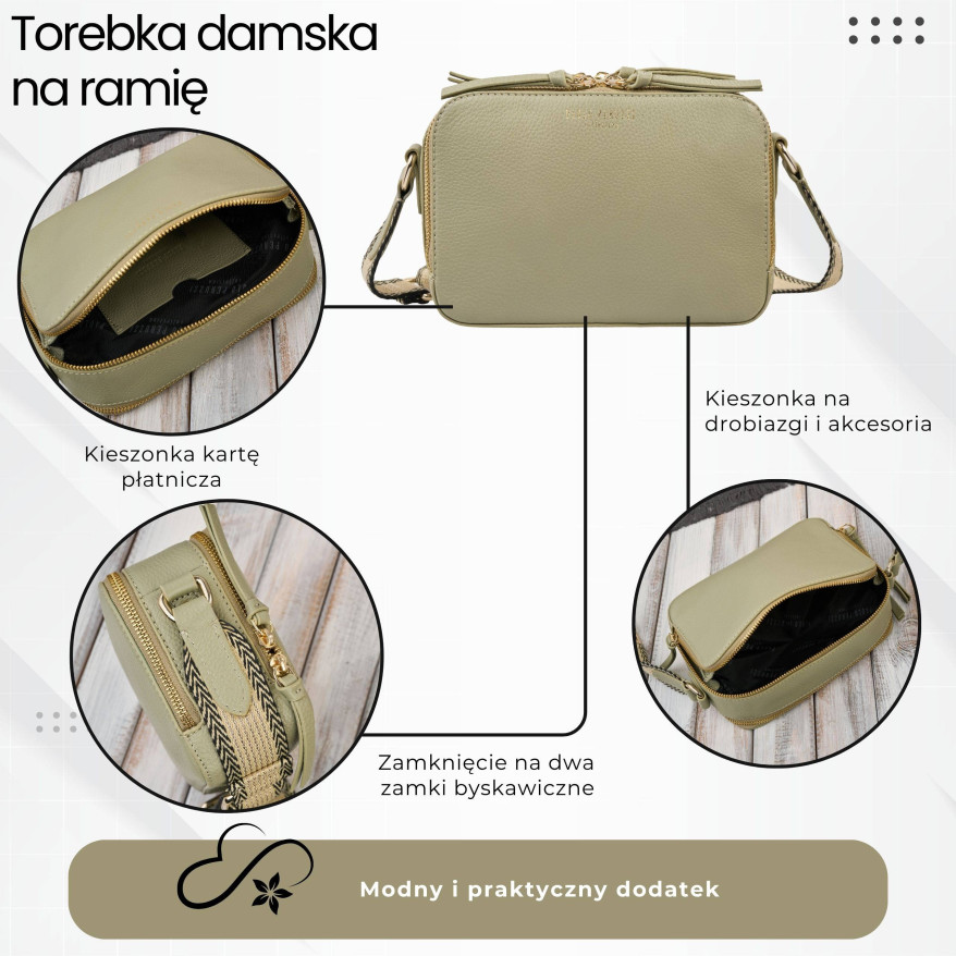 Torebka damska skórzana listonoszka na ramię modna zielona Paolo Peruzzi KV-03-GR