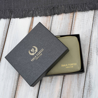 Portfel damski skórzany zielony mały RFID Paolo Peruzzi KV-04-GR – poziomy, zapinany na zamek