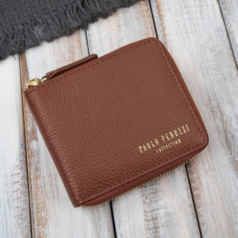 Portfel damski skórzany brązowy mały RFID Paolo Peruzzi KV-04-BR – poziomy, zapinany na zamek