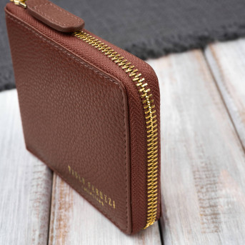 Portfel damski skórzany brązowy mały RFID Paolo Peruzzi KV-04-BR – poziomy, zapinany na zamek