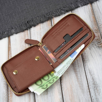 Portfel damski skórzany brązowy mały RFID Paolo Peruzzi KV-04-BR – poziomy, zapinany na zamek