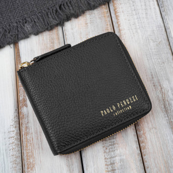 Portfel damski skórzany czarny mały RFID Paolo Peruzzi KV-04-BL – poziomy, zapinany na zamek