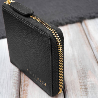 Portfel damski skórzany czarny mały RFID Paolo Peruzzi KV-04-BL – poziomy, zapinany na zamek