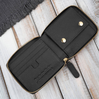 Portfel damski skórzany czarny mały RFID Paolo Peruzzi KV-04-BL – poziomy, zapinany na zamek