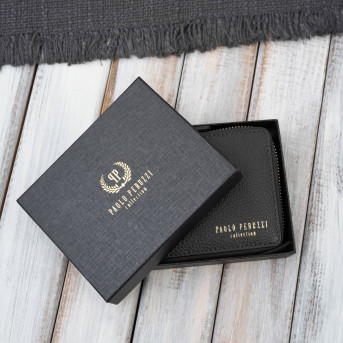 Portfel damski skórzany czarny mały RFID Paolo Peruzzi KV-04-BL – poziomy, zapinany na zamek