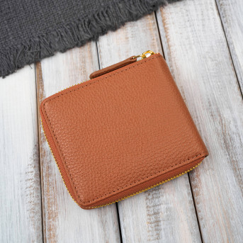 Portfel damski skórzany koniakowy mały RFID Paolo Peruzzi KV-04-CG – poziomy, zapinany na zamek