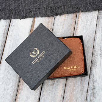 Portfel damski skórzany koniakowy mały RFID Paolo Peruzzi KV-04-CG – poziomy, zapinany na zamek