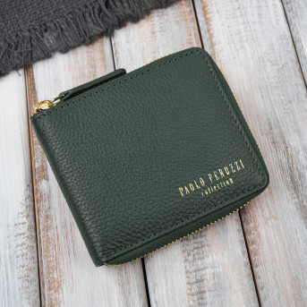 Portfel damski skórzany ciemnozielony mały RFID Paolo Peruzzi KV-04-DGR – poziomy, zapinany na zamek
