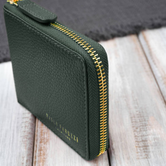 Portfel damski skórzany ciemnozielony mały RFID Paolo Peruzzi KV-04-DGR – poziomy, zapinany na zamek