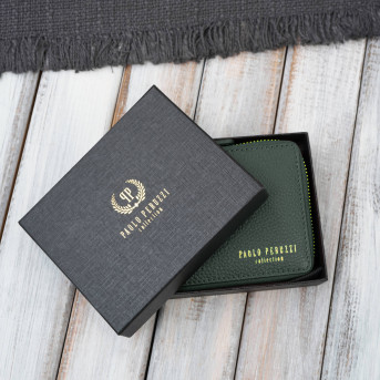 Portfel damski skórzany ciemnozielony mały RFID Paolo Peruzzi KV-04-DGR – poziomy, zapinany na zamek