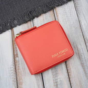 Portfel damski skórzany pomarańczowy mały RFID Paolo Peruzzi KV-04-OR – poziomy, zapinany na zamek