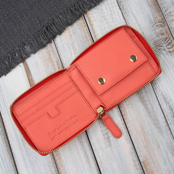 Portfel damski skórzany pomarańczowy mały RFID Paolo Peruzzi KV-04-OR – poziomy, zapinany na zamek