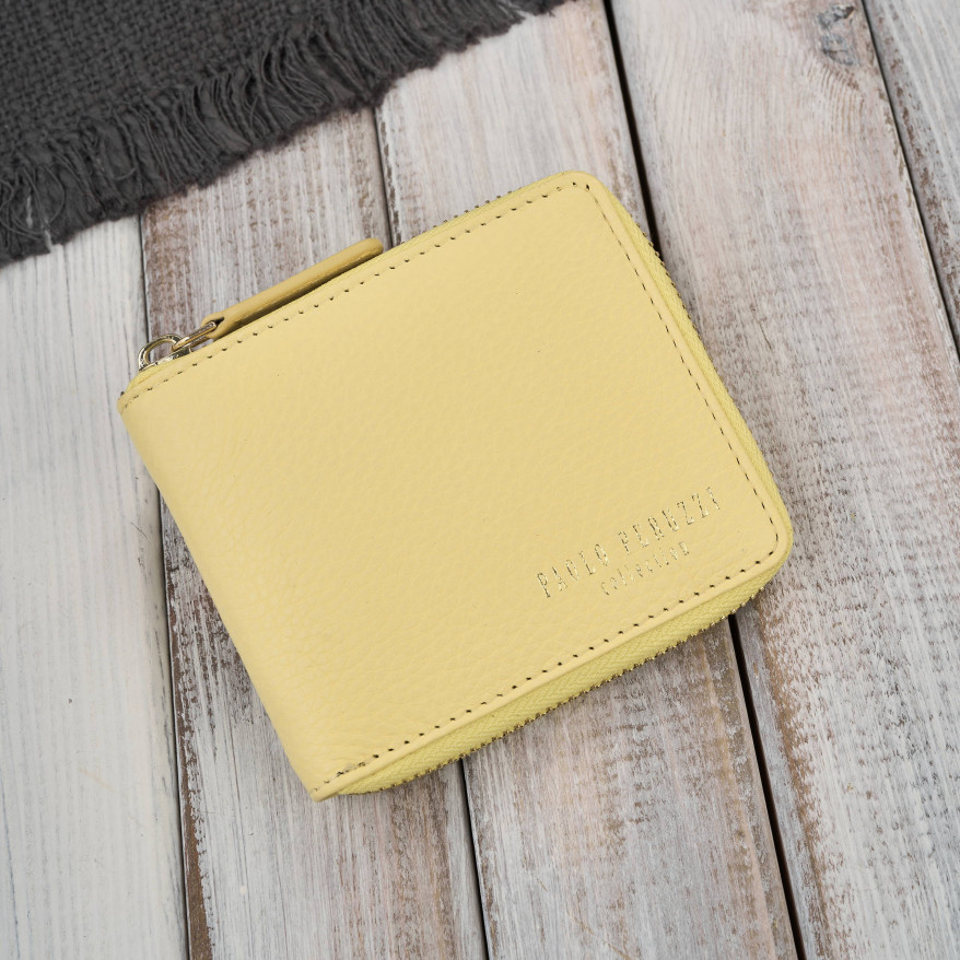 Portfel damski skórzany żółty mały RFID Paolo Peruzzi KV-04-YL – poziomy, zapinany na zamek