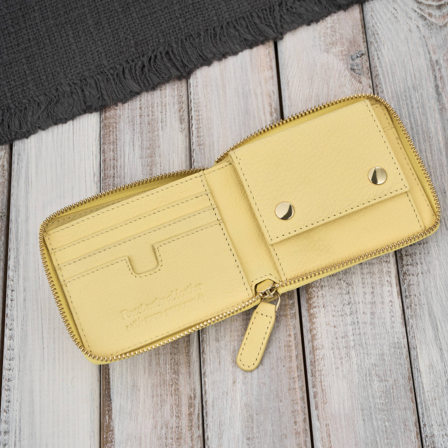 Portfel damski skórzany żółty mały RFID Paolo Peruzzi KV-04-YL – poziomy, zapinany na zamek