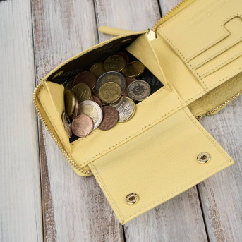 Portfel damski skórzany żółty mały RFID Paolo Peruzzi KV-04-YL – poziomy, zapinany na zamek