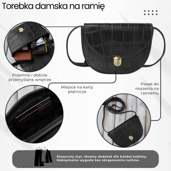 Torebka damska skórzana mała kompaktowa kopertówka czarna Paolo Peruzzi KV-01-BL