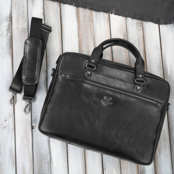 Torba męska na ramię do ręki skórzana na laptopa dokumenty A4 czarna pojemna SL-08-BL