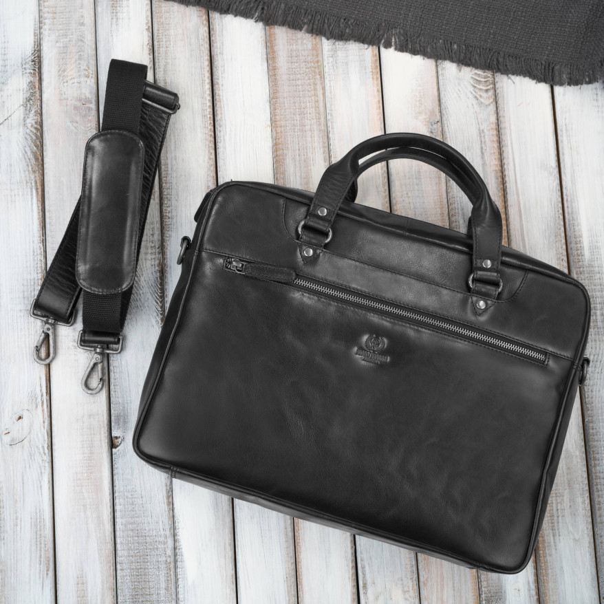 Torba męska na ramię do ręki skórzana na laptopa dokumenty A4 czarna pojemna SL-08-BL