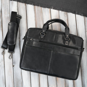 Torba męska na ramię do ręki skórzana na laptopa dokumenty A4 czarna pojemna SL-08-BL