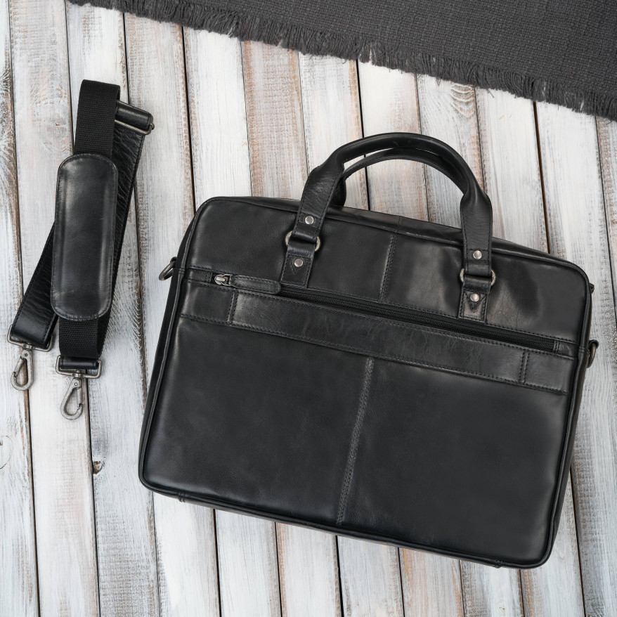 Torba męska na ramię do ręki skórzana na laptopa dokumenty A4 czarna pojemna SL-08-BL