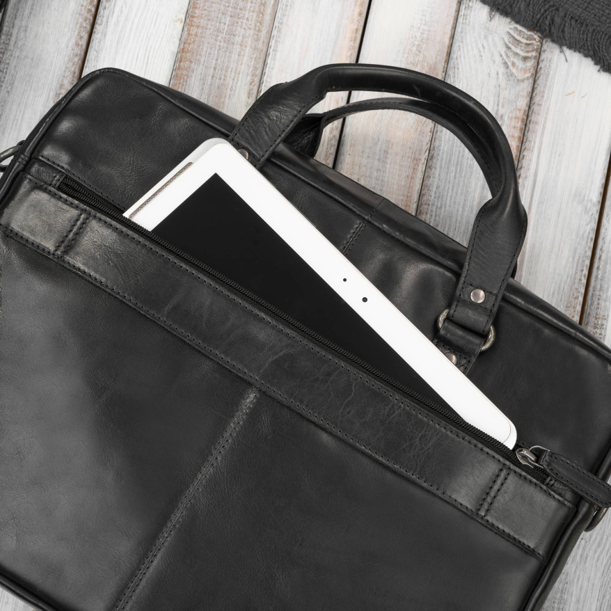 Torba męska na ramię do ręki skórzana na laptopa dokumenty A4 czarna pojemna SL-08-BL