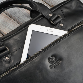 Torba męska na ramię do ręki skórzana na laptopa dokumenty A4 czarna pojemna SL-08-BL