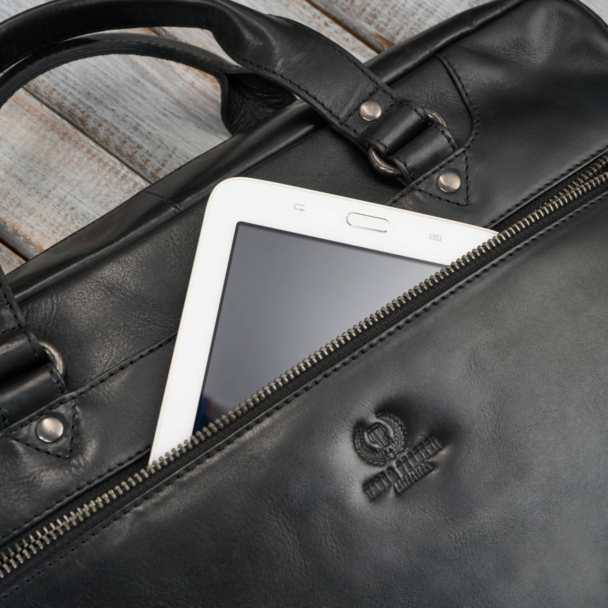 Torba męska na ramię do ręki skórzana na laptopa dokumenty A4 czarna pojemna SL-08-BL